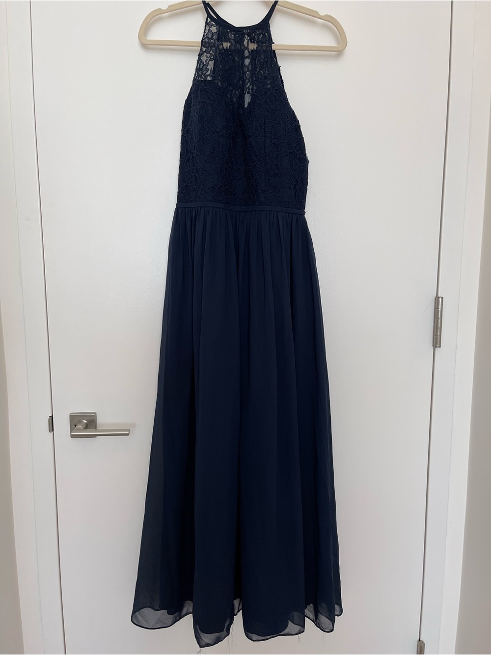 Women Navy Lace Halter Maxi Dress Size 8